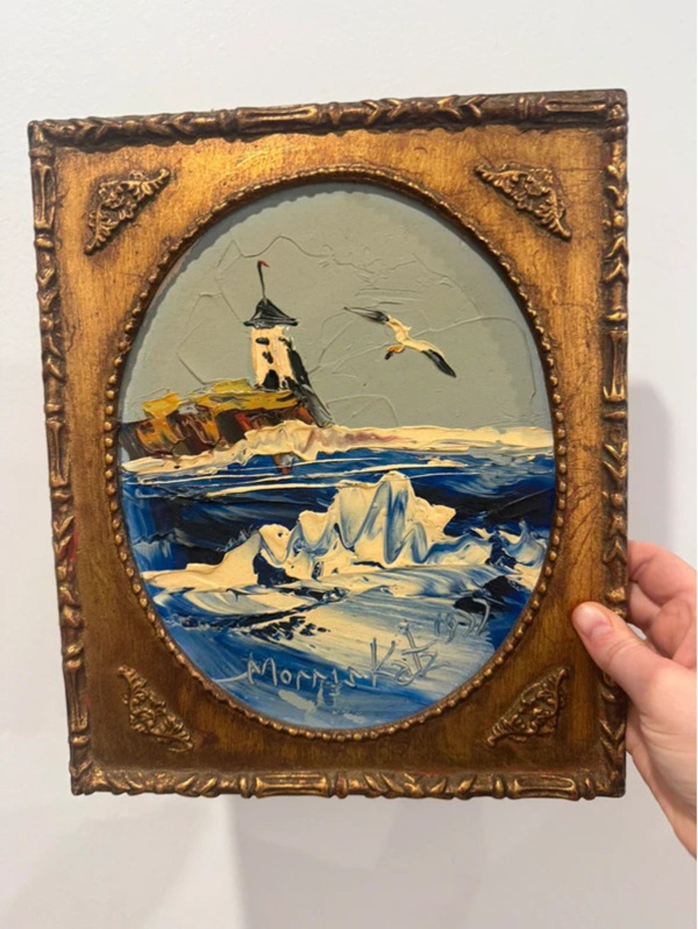 Vintage Signed Morris Katz Lighthouse Seascape Impasto Painting Framed